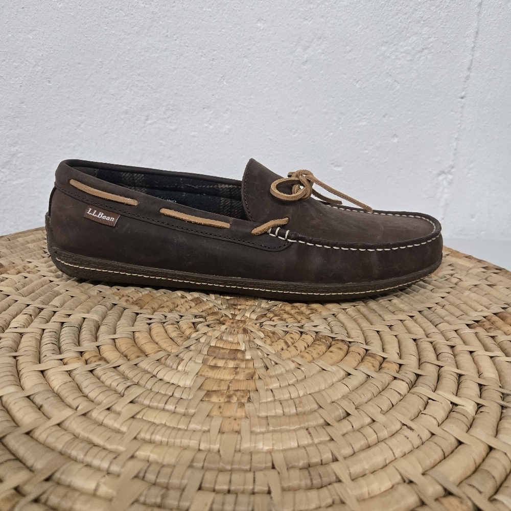 L.L. Bean Men's Dark Brown Leather Loafers Slippers - Picture 2 of 7